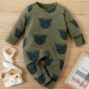 Cat Print Long-sleeve Baby Jumpsuit NWT